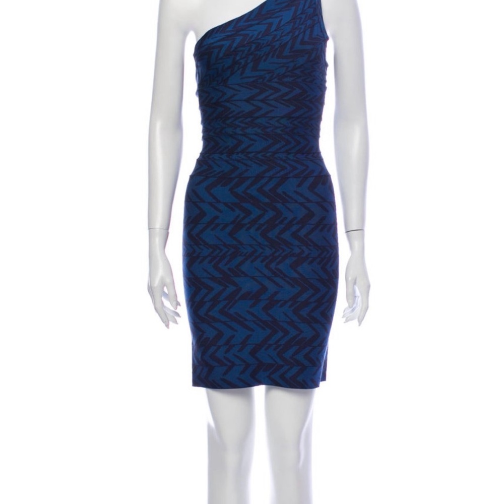Herve Leger Navy One-Shoulder Dress